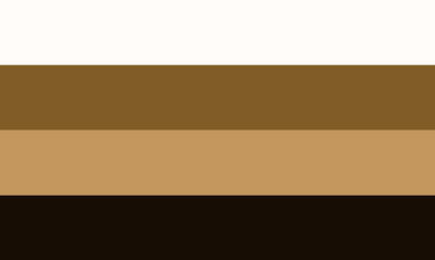 A rectangular flag with 4 equally sized horizontal stripes. The colors in order are: off-white, oak brown, light brown, and dark chocolatte brown