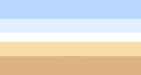 a rectangular flag with 4 equally-sized horizontal stripes and a thinner stripe in the middle. colors in this order from top to bottom: blue, pale blue, white, pale gold, gold