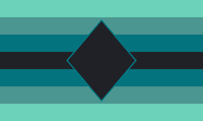a flag with 7 stripes. in order, they are faded teal, dark faded cyan, dark blue, near-black, dark blue, dark faded cyan, and faded teal. in the center of the flag is a near-black diamond, taller than it is wide and nearly as tall as five of the flag’s str