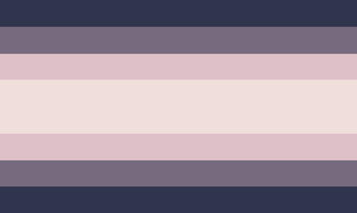 a rectangular flag with 7 horizontal stripes. from top to bottom, the stripe colors are indigo, dusty purple, light pink, cream, light pink, dusty purple, and indigo.
